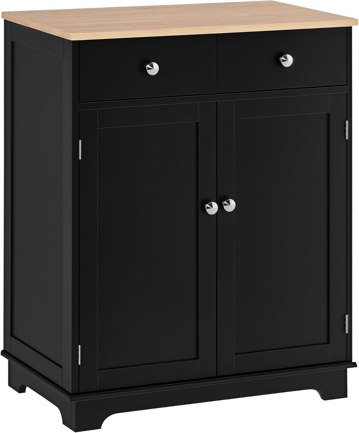 HOMCOM Sideboard with Solid Wood Countertop, Modern Kitchen Storage Cabinet, Coffee Bar Cabinet with 2 Drawers, Doors and Adjustable Shelf, Black