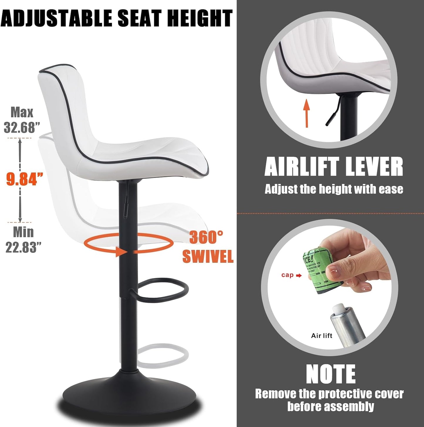 YOUNIKE White Bar Stools Set of 4 Modern Swivel Counter Height Bar Chair with Back Adjustable Kitchen Island Faux Leather Padded Barstools taburetes de bar Breakfast sillas para barra de cocina 4PCS