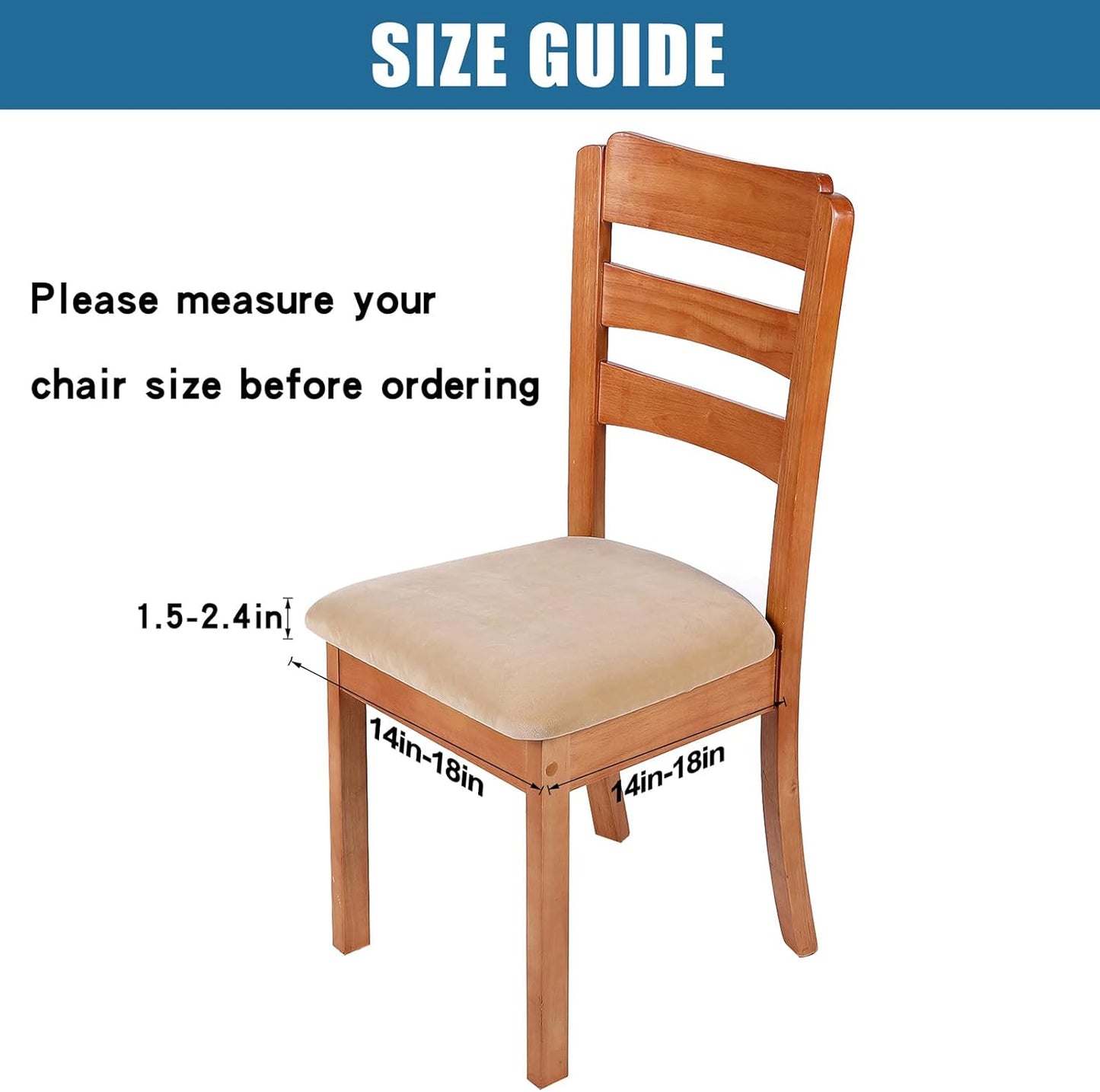 Smiry Velvet Seat Covers for Dining Room Chair Set of 2, Stretch Fit Removable Washable Chair Seat Cushion Protector Slipcovers with Ties, Beige