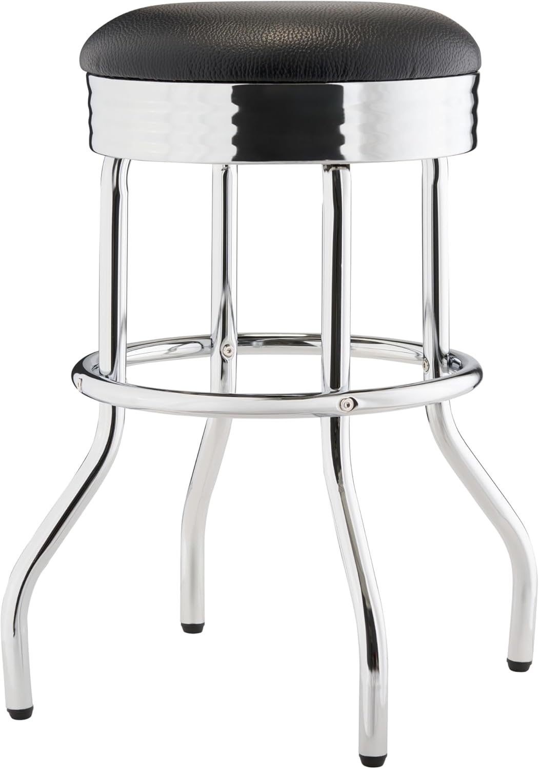 TRINITY Heavy Duty 25-Inch Backless Swivel Bar Stool for Kitchen, Garage, or Workshop, Chrome Finish with Faux Leather Seat, 1 Pack, Black