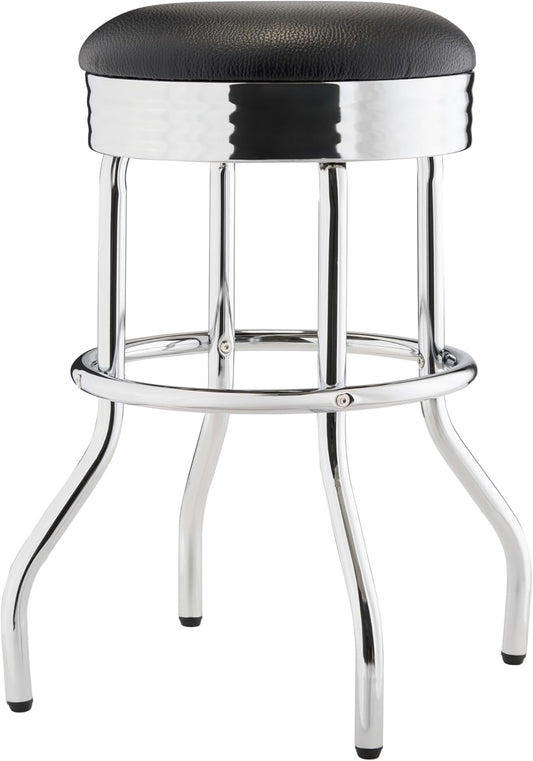 TRINITY Heavy Duty 25-Inch Backless Swivel Bar Stool for Kitchen, Garage, or Workshop, Chrome Finish with Faux Leather Seat, 1 Pack, Black