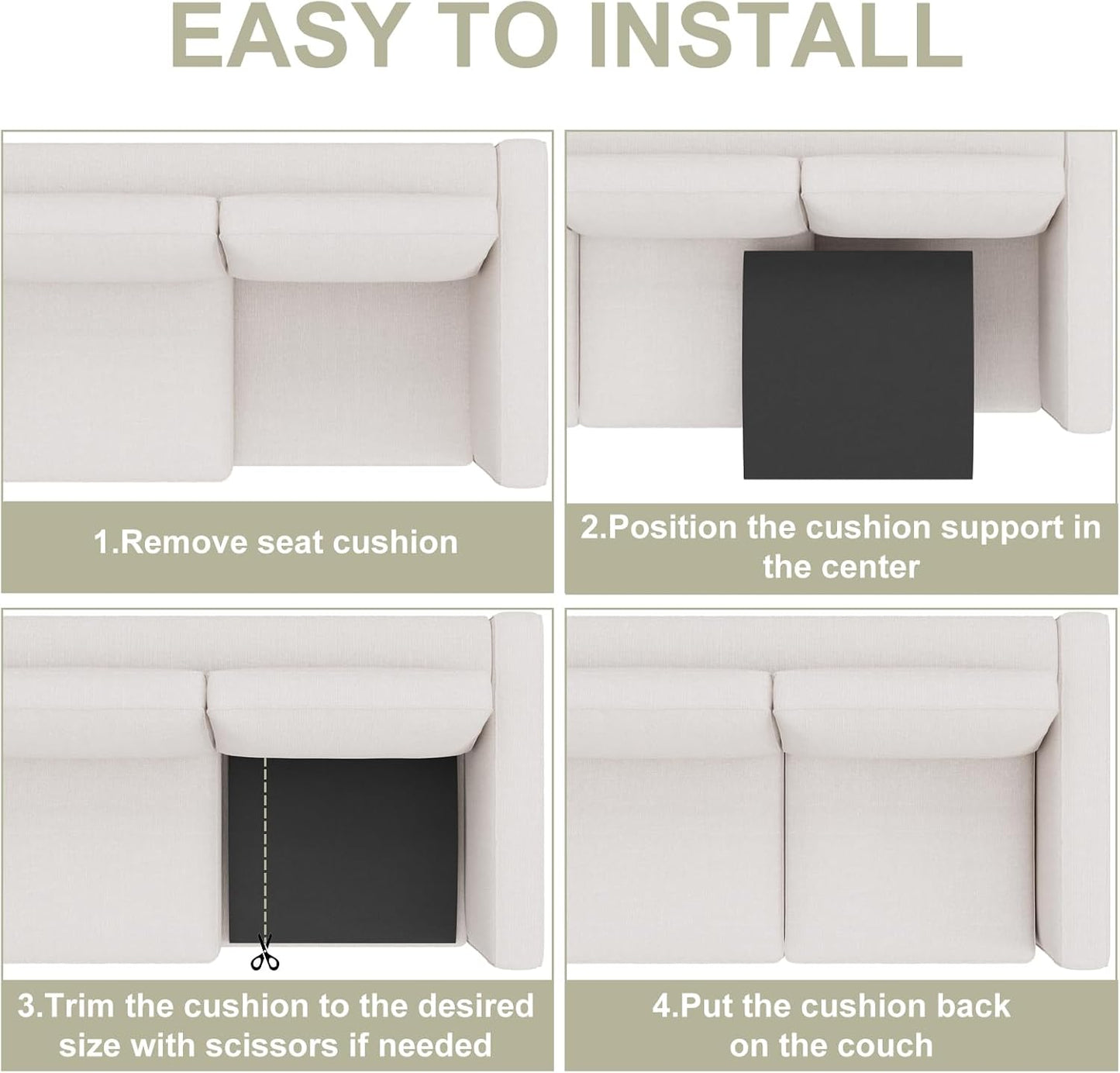 Couch Cushion Support for Sagging Seat, High-Density Curved Foam Sofa Furniture seat Couch Cushions Support Repair, 20"x20" Black Set of 3