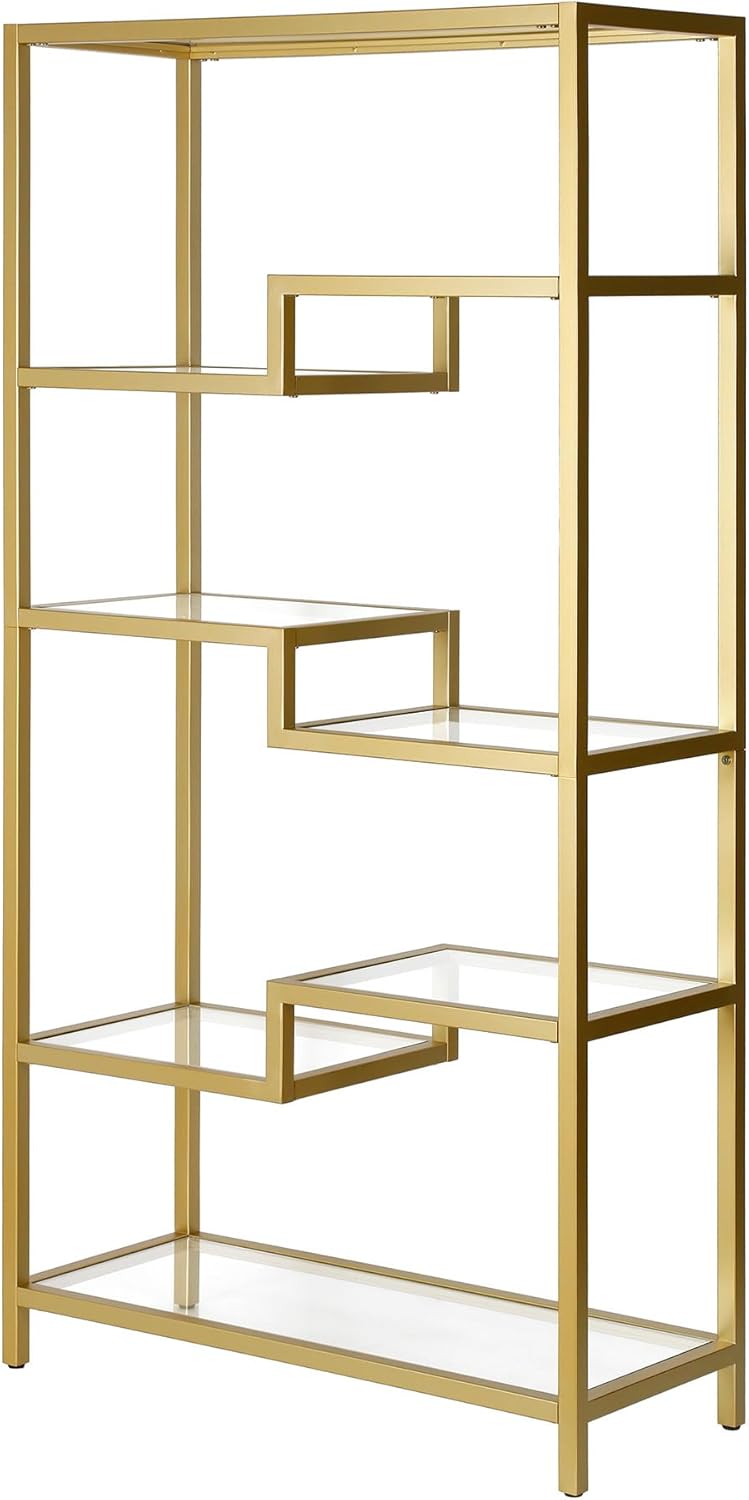 Henn&Hart 68" Tall Rectangular Bookcase in Brass, for Home Office, Living Room