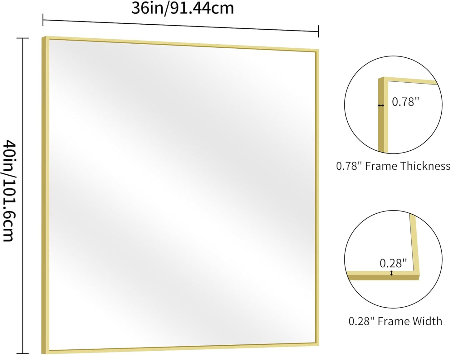 YIROMAN Bathroom Mirror 36"x40", Large Brushed Gold Bathroom Mirror for Over Sink with Aluminum Frame, Rectangular Vanity Mirror with Right Angle, Wall Mirror Hangs Horizontal or Vertical