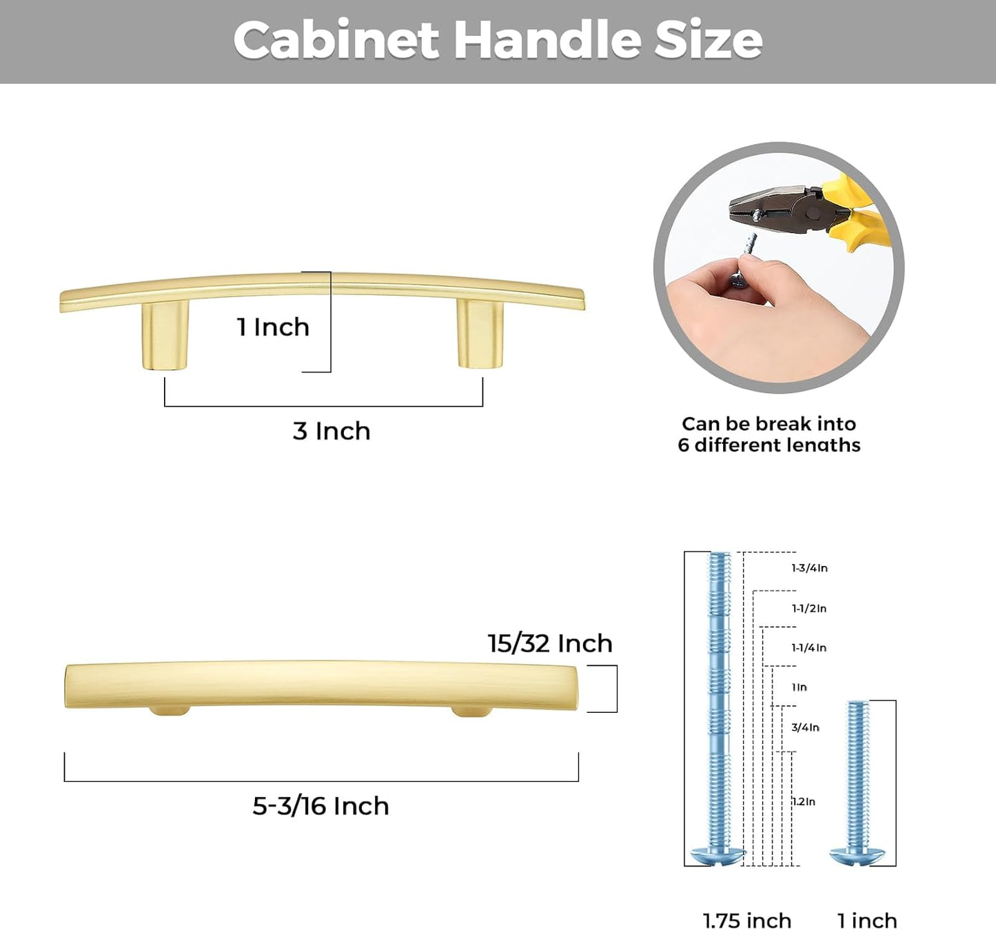 25 Pack Cabinet Handles 3" Hole Center - Curved Cabinet Pulls Brushed Brass Drawer Pulls for Kitchen Cupboard Solid Handles for Dresser Drawer Arch Closet Hardware