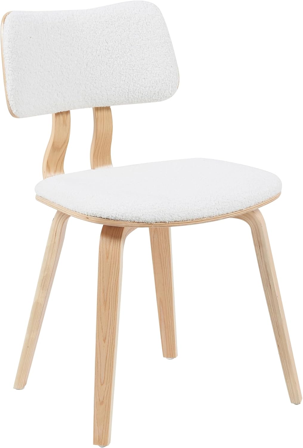 Armen Living Jaguar Mid-Century Upholstered Dining Chair in White Boucle and Patterned Oak Finish