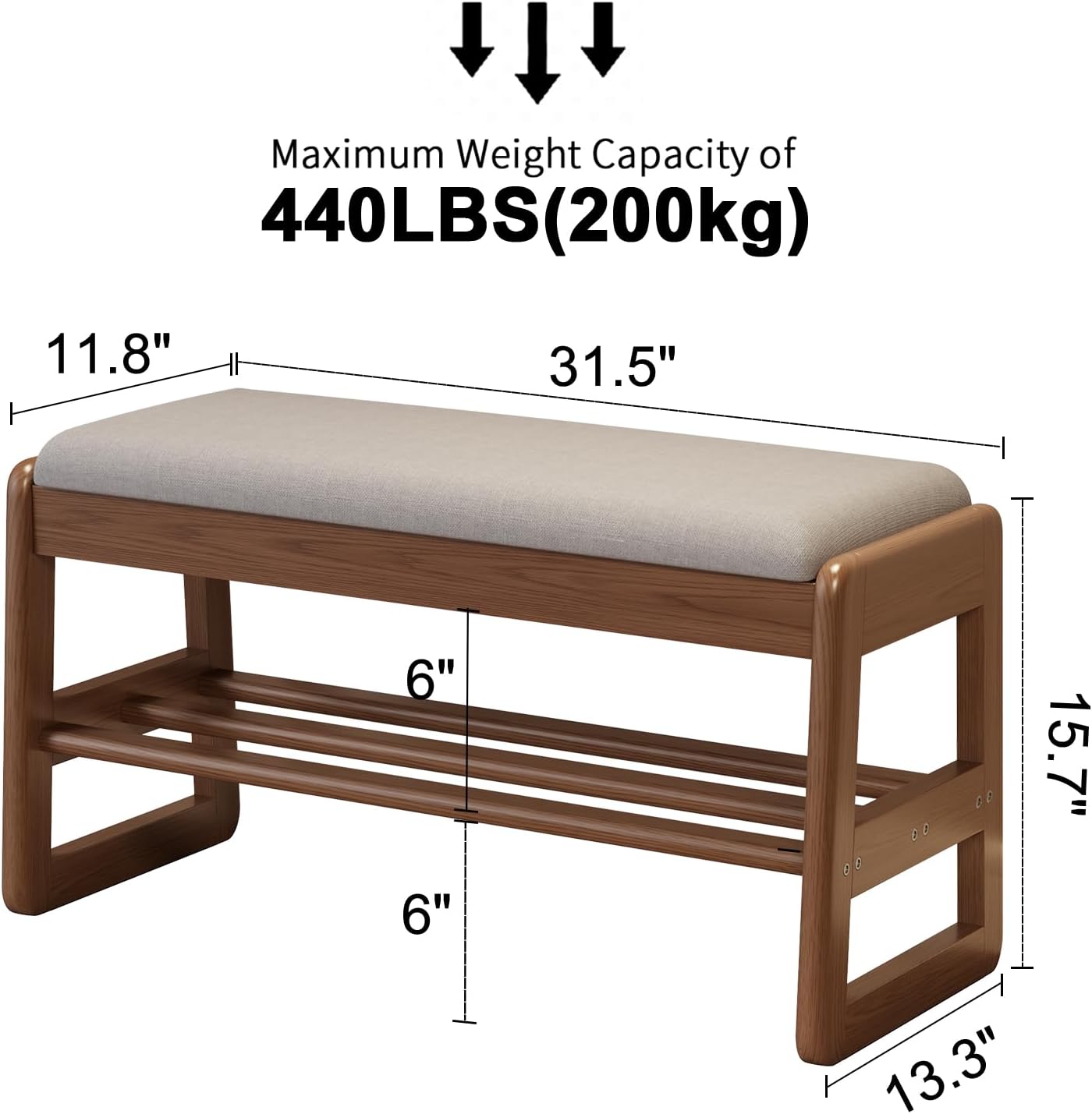 Shoe Rack Bench with Cushion,2 Tiers Shoe Bench with Flip-Top Storage,Wood Shoe Rack for Entryway,Hallway（Walnut,31.5"）