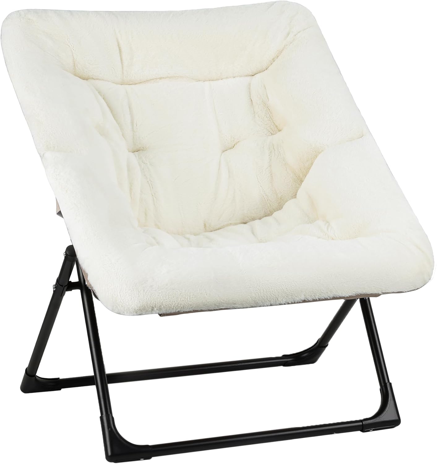 Comfy Saucer Chair for Adults, Soft Faux Fur Bedroom Chair, Accent Dorm Chairs, Flexible Living Room Reading Chairs, Oversized Folding Lounge Seat for Teens, X-Large, Beige
