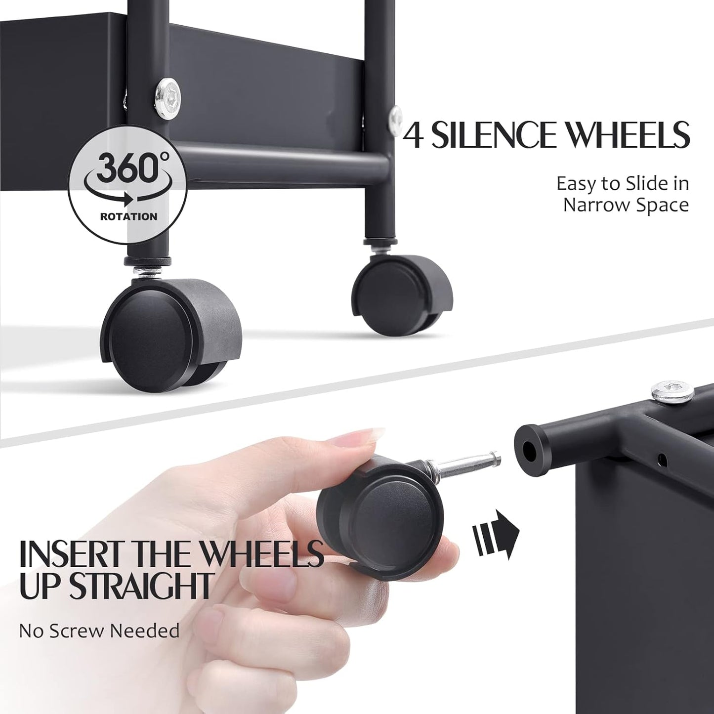 KINGRACK 3-Tier Metal Rolling Cart, Slim Storage Cart, Mobile Shelving Unit Trolley with Wheels, Bathroom Tier,Bathroom Organizer Utility for Laundry Room, Office, Narrow Place, Black