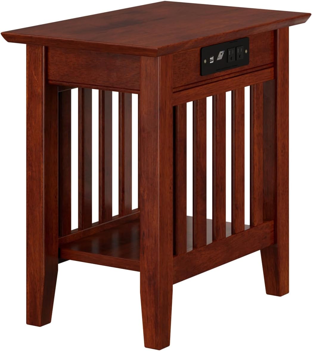 AFI, Mission Chair Side Table with Charging Station, Walnut
