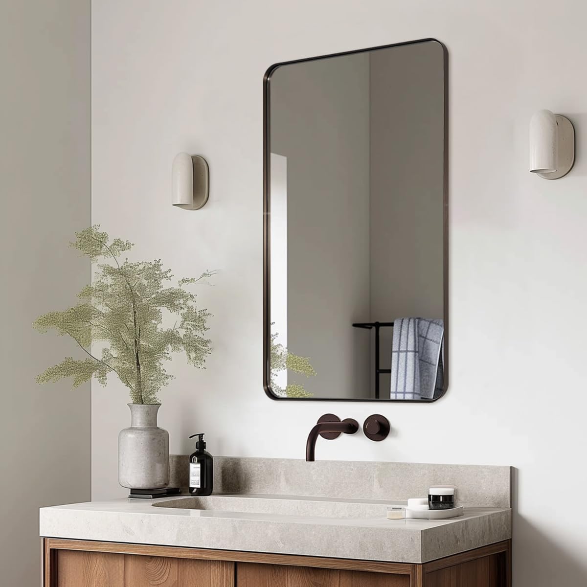 ANDY STAR Bronze Bathroom Mirror for Wall, 24X40” Bronze Wall Mirror for Vanity, Rounded Rectangle Mirror, Oil Rubbed Bronze Metal Modern Stainless Steel Frame, Hang Vertically or Horizontally