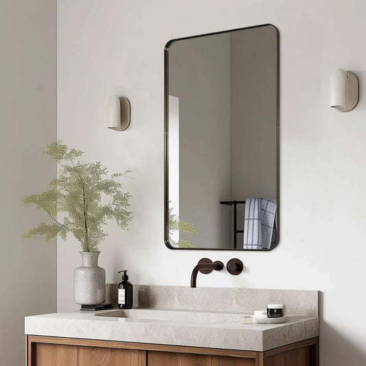ANDY STAR Bronze Bathroom Mirror for Wall, 24X40” Bronze Wall Mirror for Vanity, Rounded Rectangle Mirror, Oil Rubbed Bronze Metal Modern Stainless Steel Frame, Hang Vertically or Horizontally