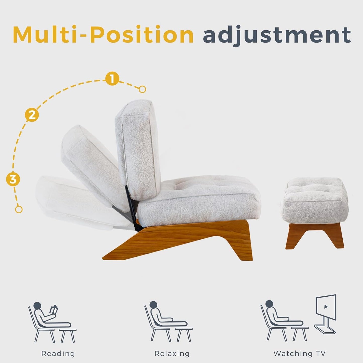 MAXYOYO Adjustable Accent Chair with Ottoman, Thick Cushion Seated Lounge Chair Reclining Chair for Living Room, Cozy Recliner and Footrest Set, Beige