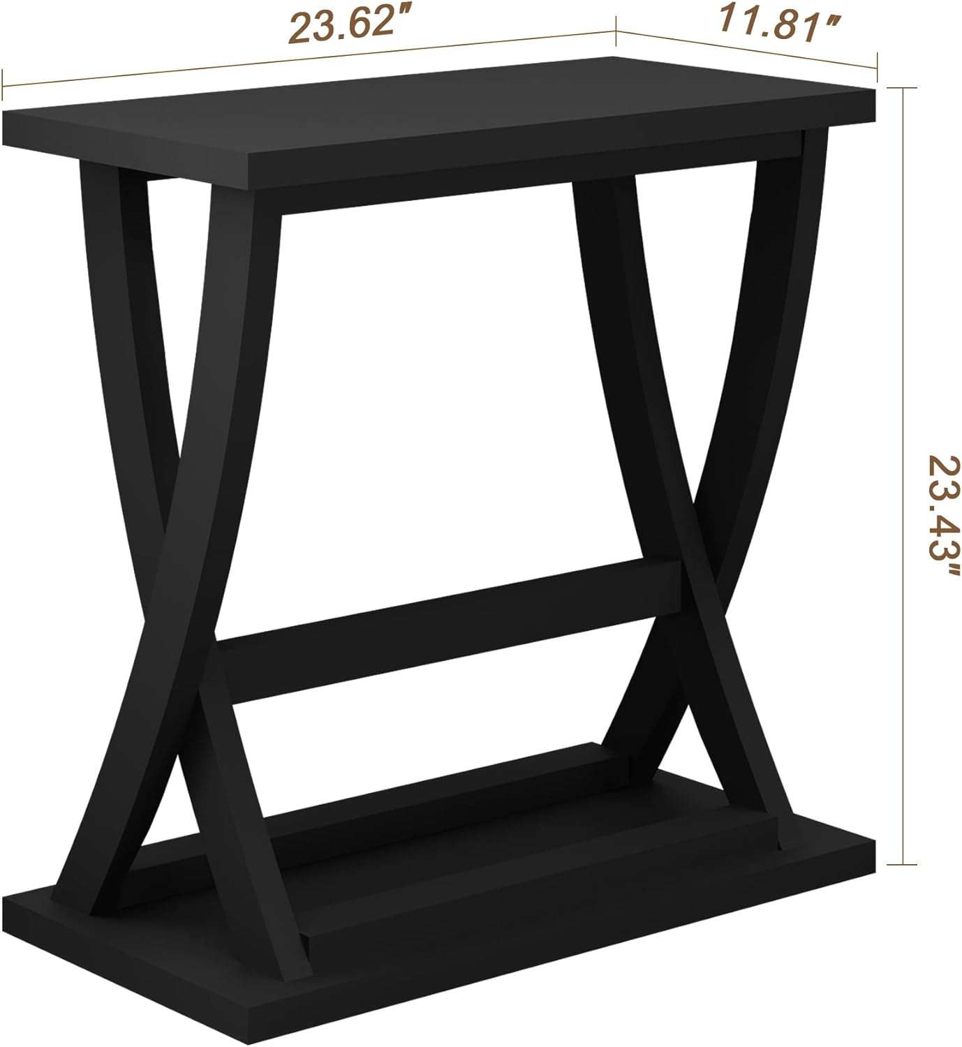 ChooChoo Black End Tables Living Room Set of 2, Narrow Side Table with Storage Shelf, Modern X-Design Slim End Table for Living Room, 11.8" D*23.6" W*23.4" D