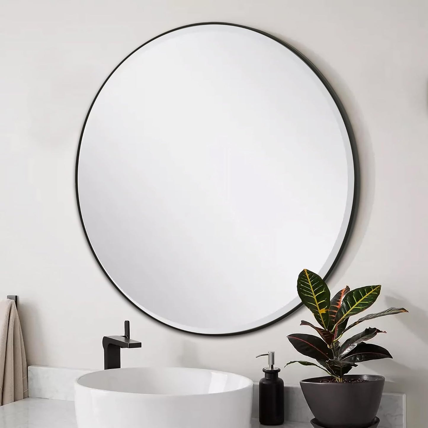 Black Round Mirror,Bathroom 30 Inch Vanity Wall Mirror,Modern Circle Mirror for Wall,Wood Mirror for Bedroom Living Room Entryway