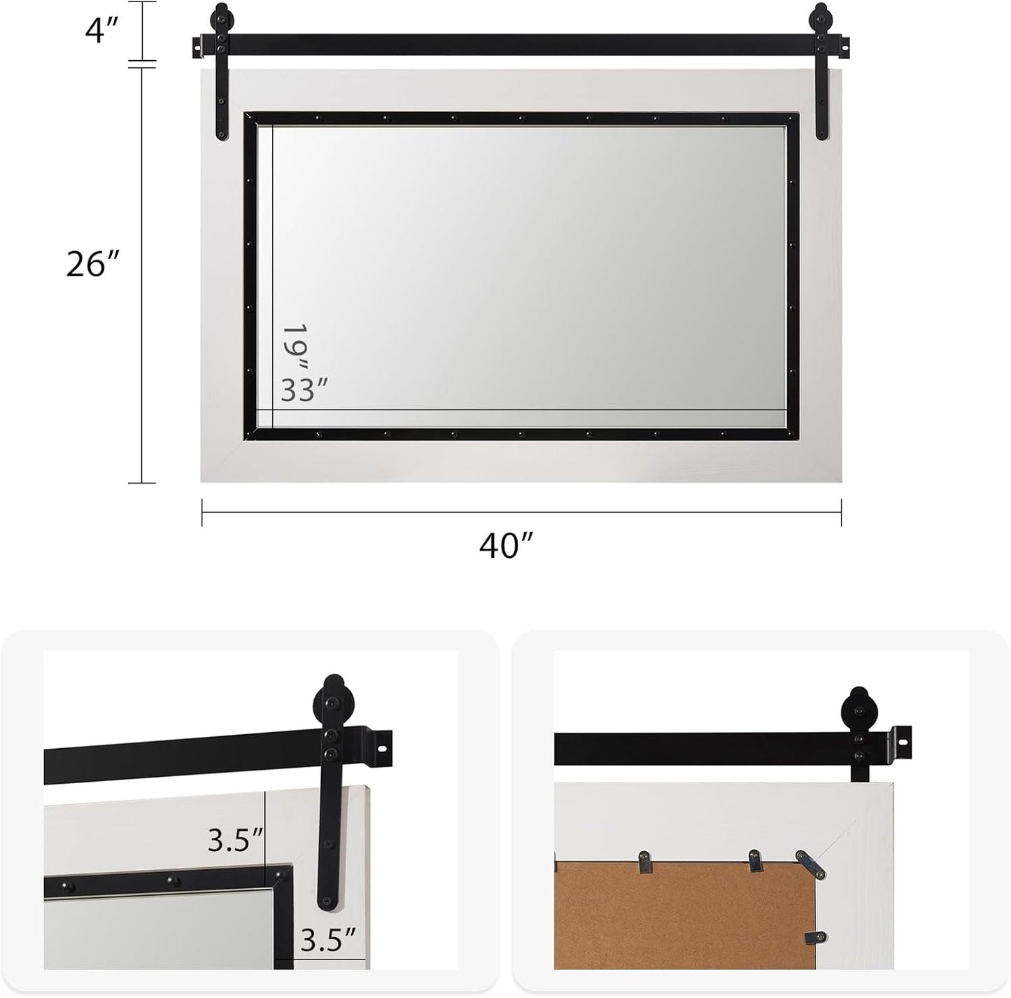 YOSHOOT Farmhouse Barn Door Mirror, 40"x26" Rustic Bathroom Mirror, Wood Frame Wall Mirror, Wooden Mirror for Living Room Bedroom Entryway Wall Décor, Horizontal Hanging ONLY