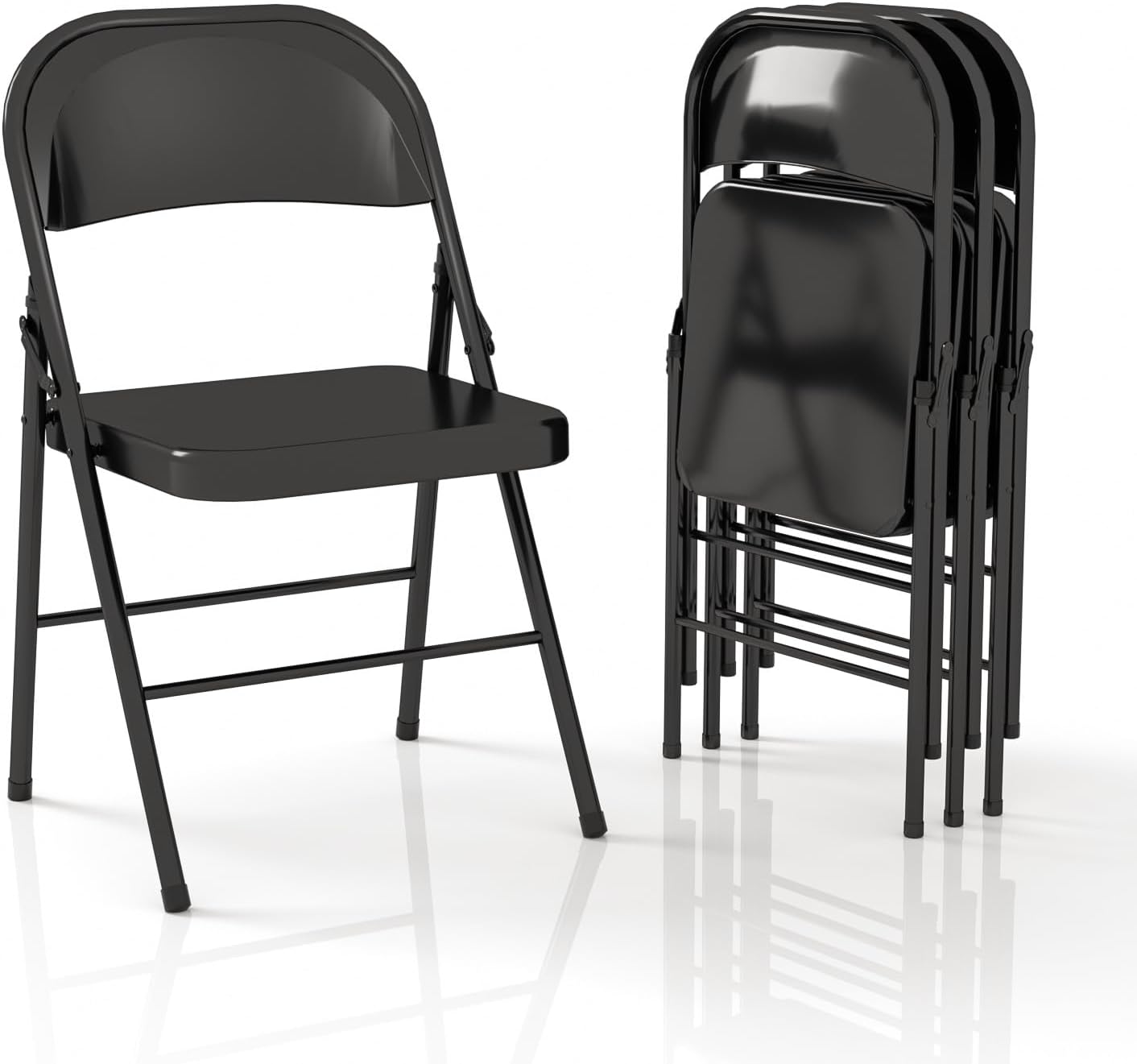 Metal Folding Chairs Steel Frame with Double Hinged for Office Kitchen Dinning Wedding Patio and Garden,No Assembly, Set of 4, Black