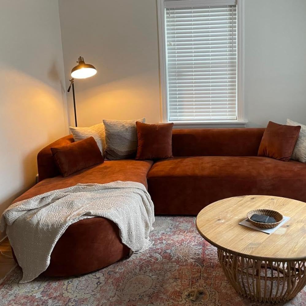 Acanva Luxury Modern Tight Curved Back Velvet Sofa, Minimalist Style Comfy Couch for Living Room Apartment, L-Shape Left Chaise, Tangerine