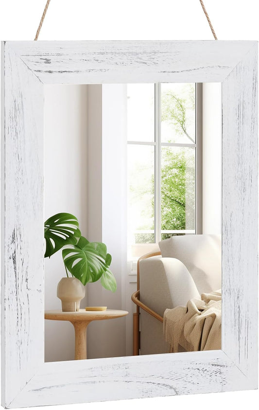 QDSSDECO 16"×20" Wall Mirror Farmhouse Decor Rectangular Mirror Hanging for Bathroom, Vanity, Bedroom, Entryway, Living Room,White