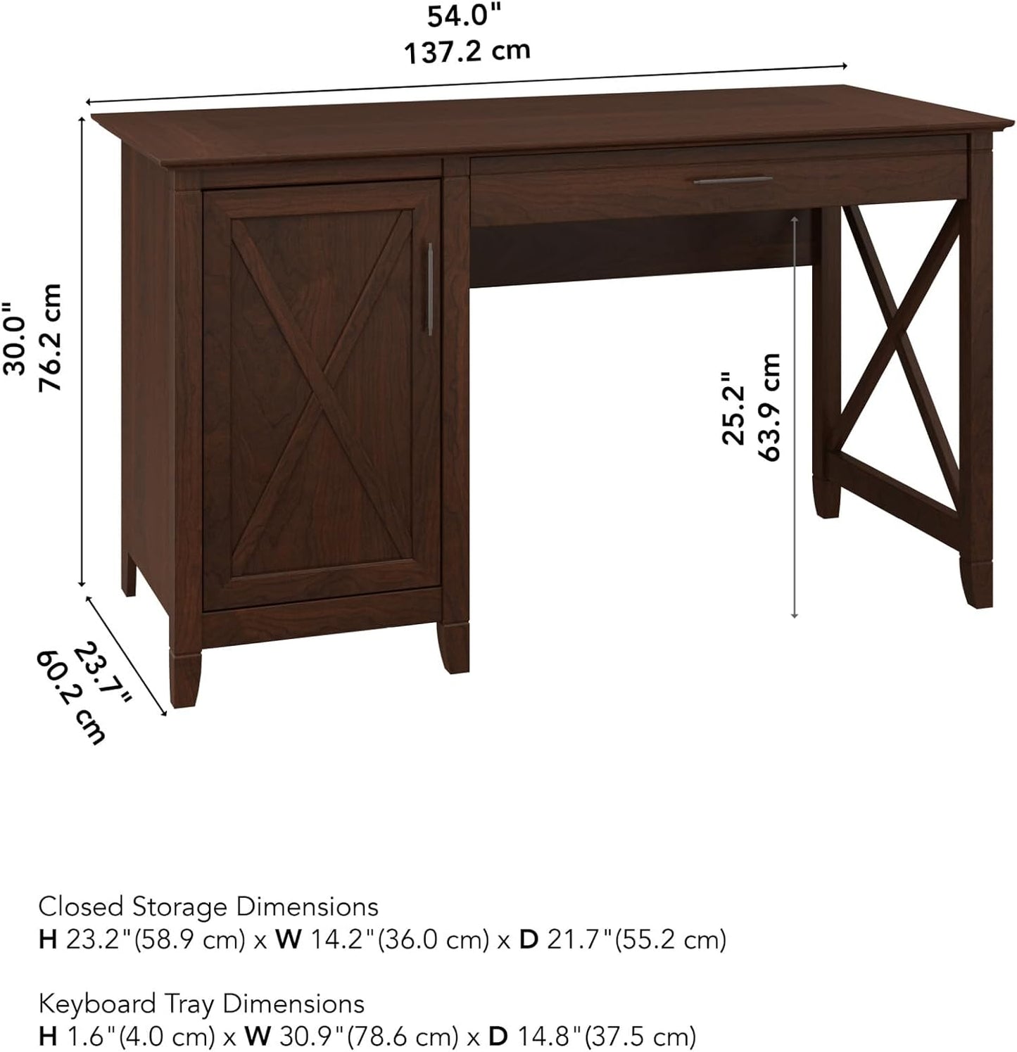Bush Furniture Key West Computer Desk Farmhouse PC Table for Home Office, 54W w/Storage, Bing Cherry