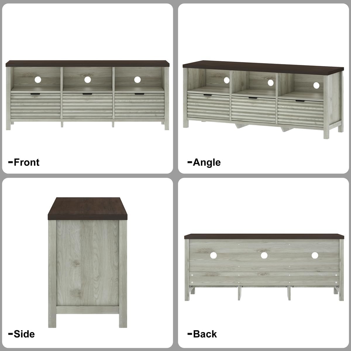 BON AUGURE TV Stand, Fluted Modern Media Console for 65 55 50 in TVs, Farmhouse Wood Entertainment Center with Storage Drawers for Living Room,Bedroom (Walnut Washed Grey)