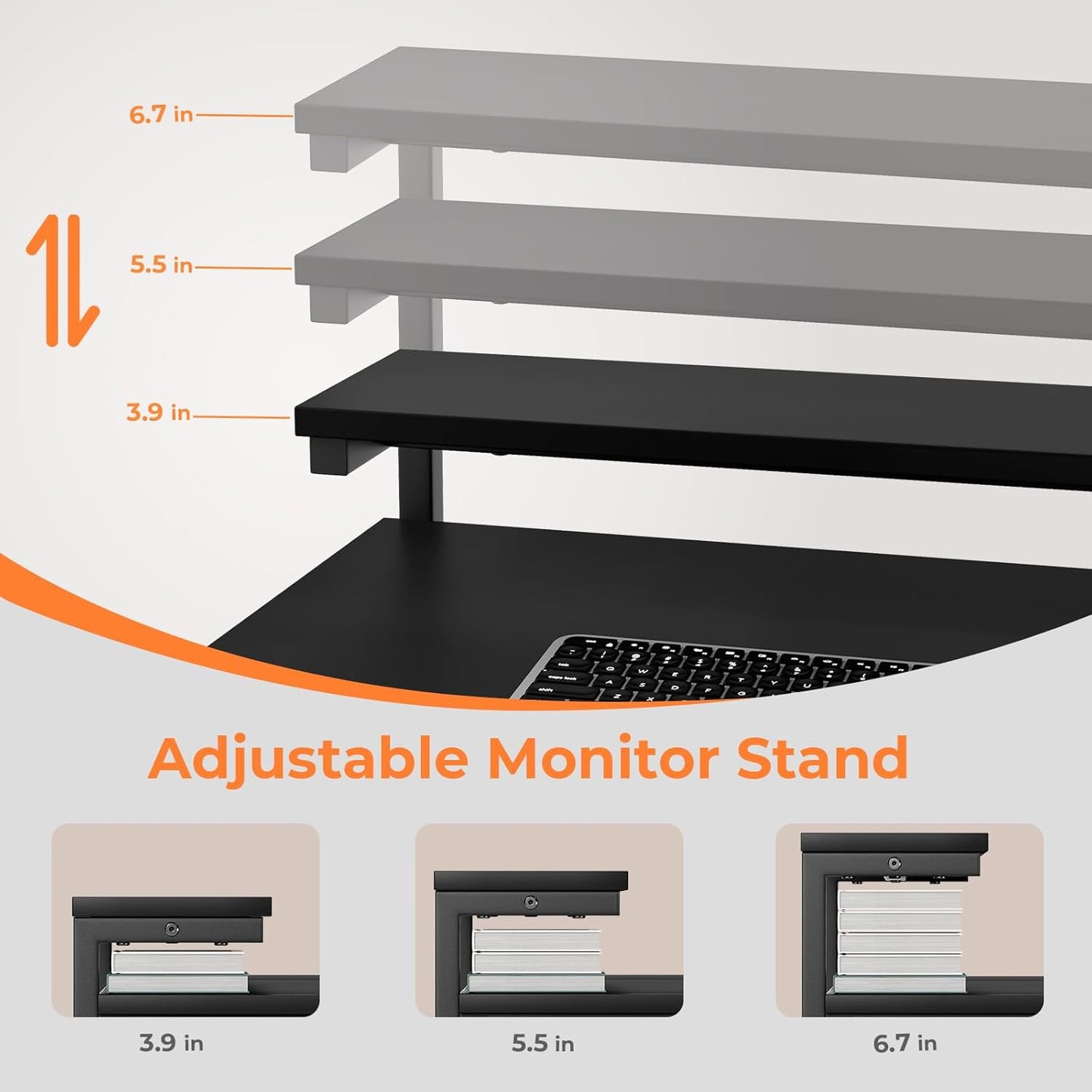 Computer Desk with Adjustable Monitor Stand, 47.2 in Small Desk with Reversible Storage Shelves, Office Desk with Spacious Desktop Spaces for Home Bedroom Workstation, Black