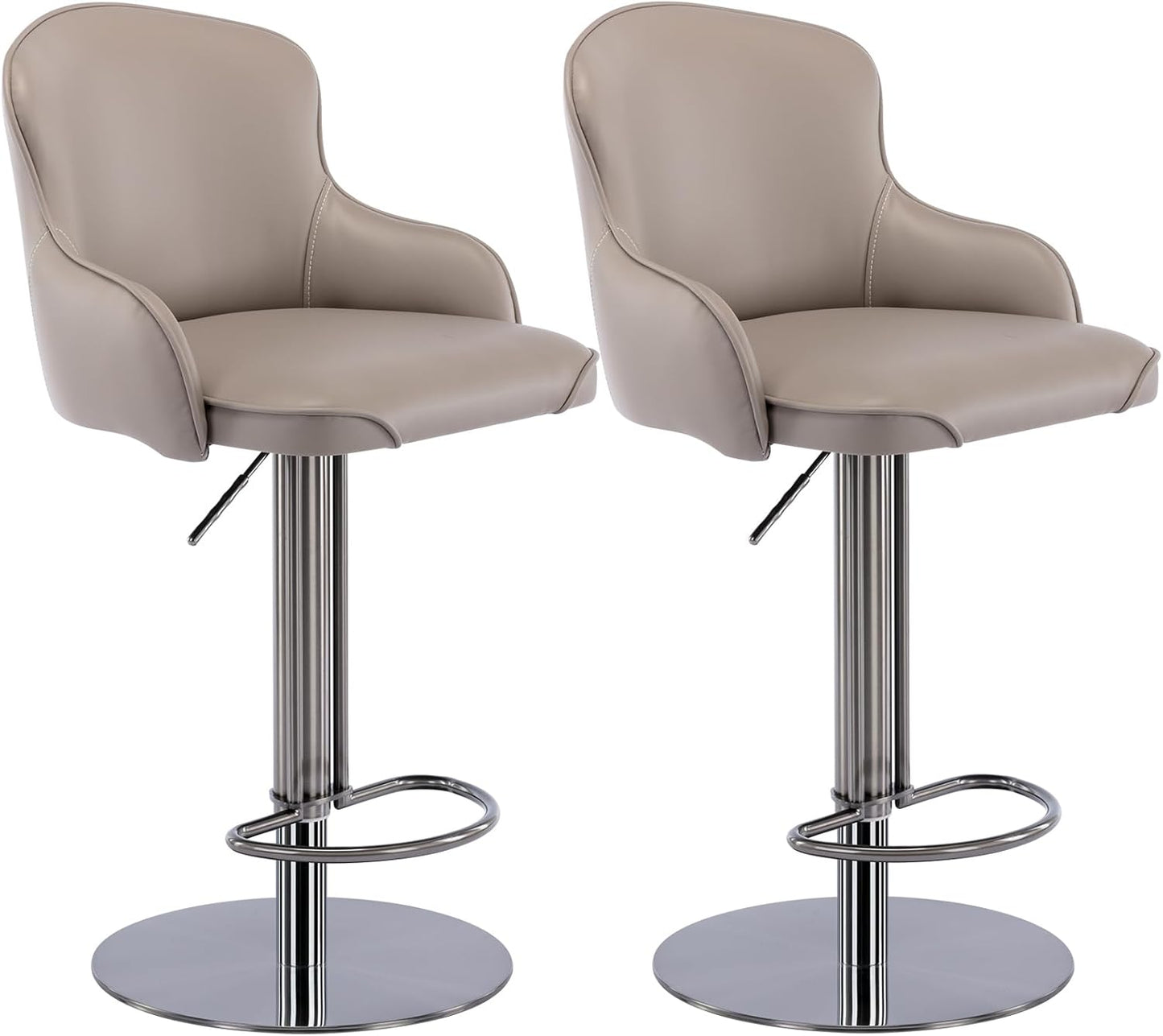 CozyRain Bar Stools Adjustable Stainless Steel Swivel Barstool with Back and Footrest,Modern Leather Upholstered Bar Chairs for Home,Kitchen,Bar, Counter Orange/Grey (2pcs Grey)