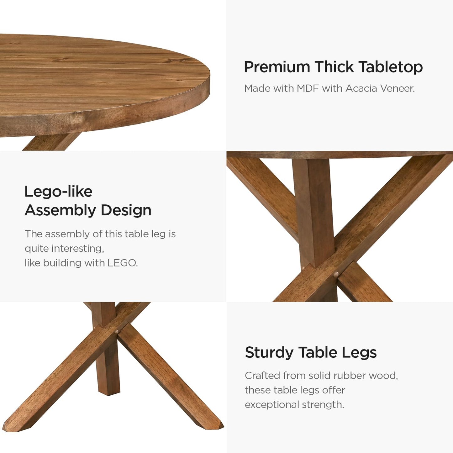 Acanva 47" Small Round Dining Table for 4 Person, MDF Top and Sturdy Wood Base Structure, Modern Design for Kitchen, Compact Space & Apartment, Light Brown