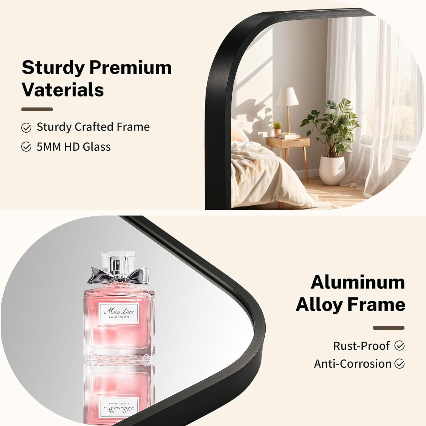 Black Bathroom Mirror, 40x30 Inch Aluminum Frame Rectangle Mirror, Anti-Rust, Tempered Glass, Wall Mirror for Over Sink, Vanity, Bedroom, Entryway, Horizontal/Vertical