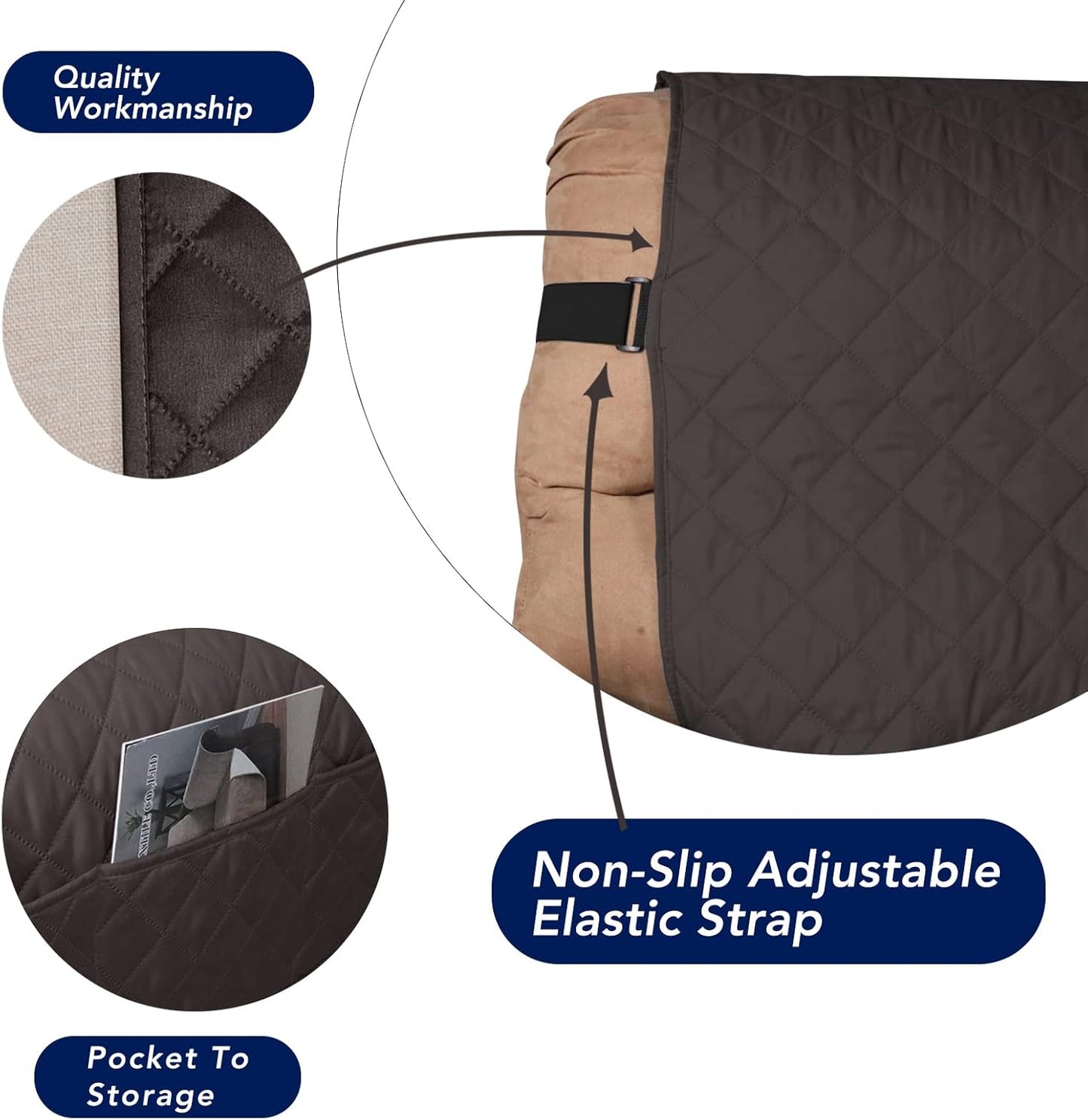 PureFit Reversible Sofa Cover Water Resistant Recliner Couch Cover, Machine Washable Furniture Cover with Adjustable Strap for Dogs, Pets (Recliner, Chocolate/Beige)