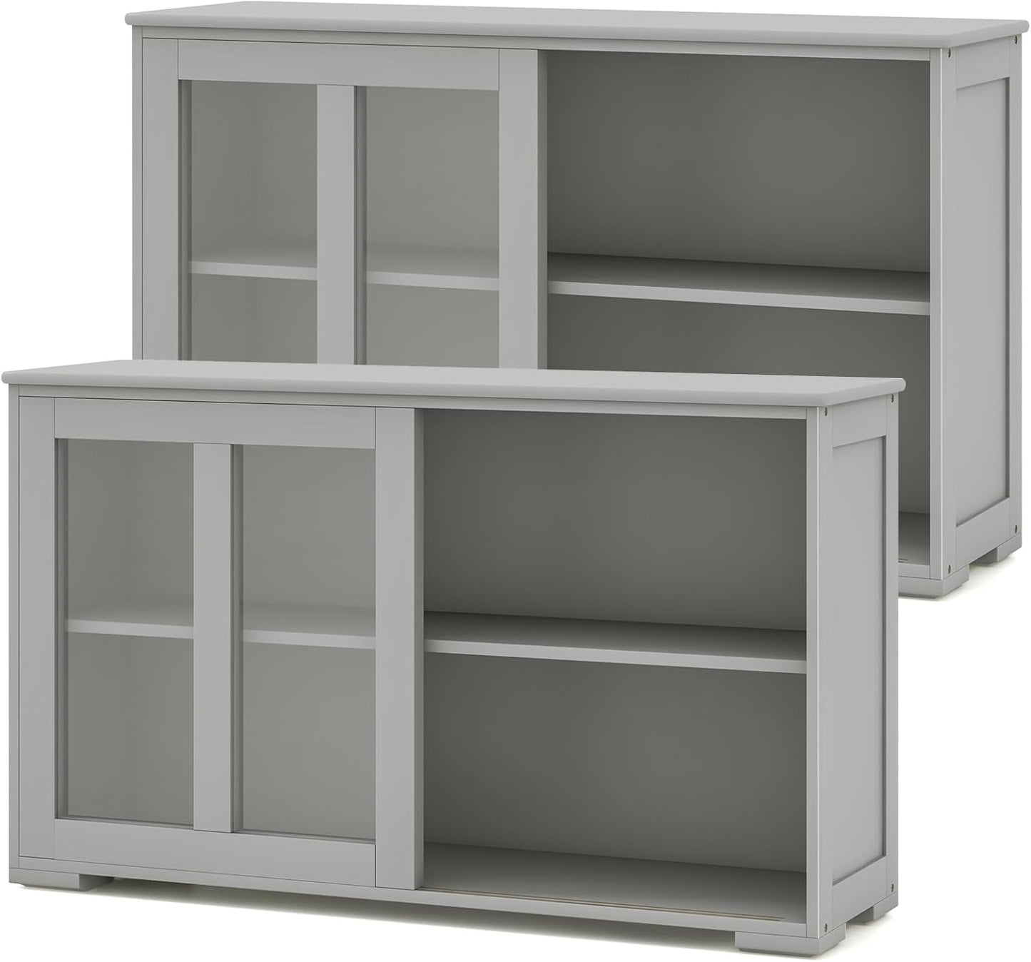 Costzon Sideboard Buffet Cabinet of 2, Wooden Kitchen Storage Cabinet with Adjustable Shelf, Sliding Glass Doors, Accent Coffee Bar Cabinet Console Table for Living Room, Dining Room, Hallway