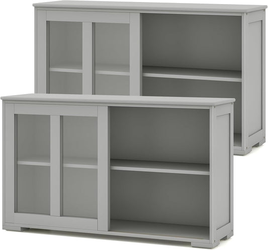 Costzon Sideboard Buffet Cabinet of 2, Wooden Kitchen Storage Cabinet with Adjustable Shelf, Sliding Glass Doors, Accent Coffee Bar Cabinet Console Table for Living Room, Dining Room, Hallway