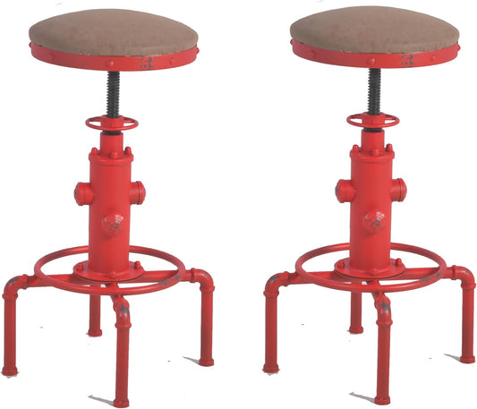 Topower Antique Vintage Industrial Barstool PU Leather Water Pipe Fire Hydrant Design Cafe Coffee Industrial Bar Stool Set of 2 Antique Red