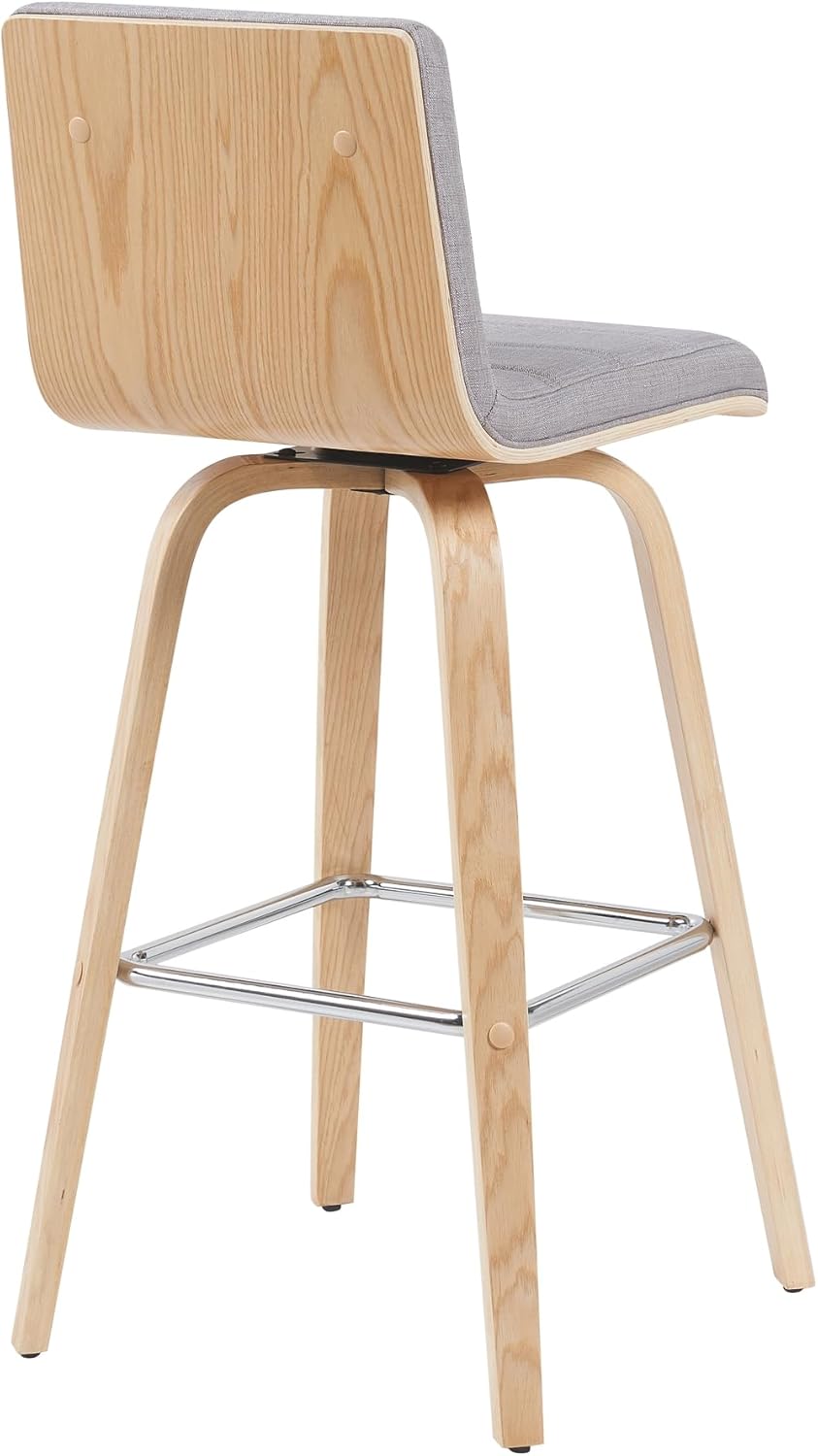 Armen Living Vienna Modern Swivel 30" Bar Height Barstool with Gray Fabric Upholstered Seat and Patterned Oak Wood Finish