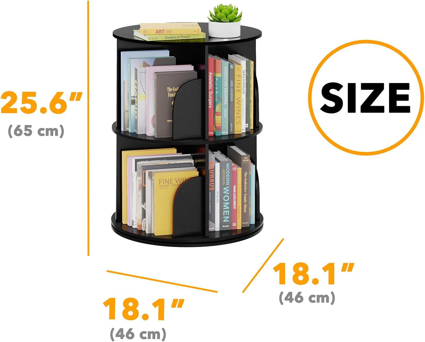 SpaceAid 2 Tier Rotating Bookshelf Tower, Spinning Bookcase Lazy Susan, Revolving 360 Book Shelf Storage Round Carousel, Vertical Rotate Turning Spiral Corner Organizer, Black