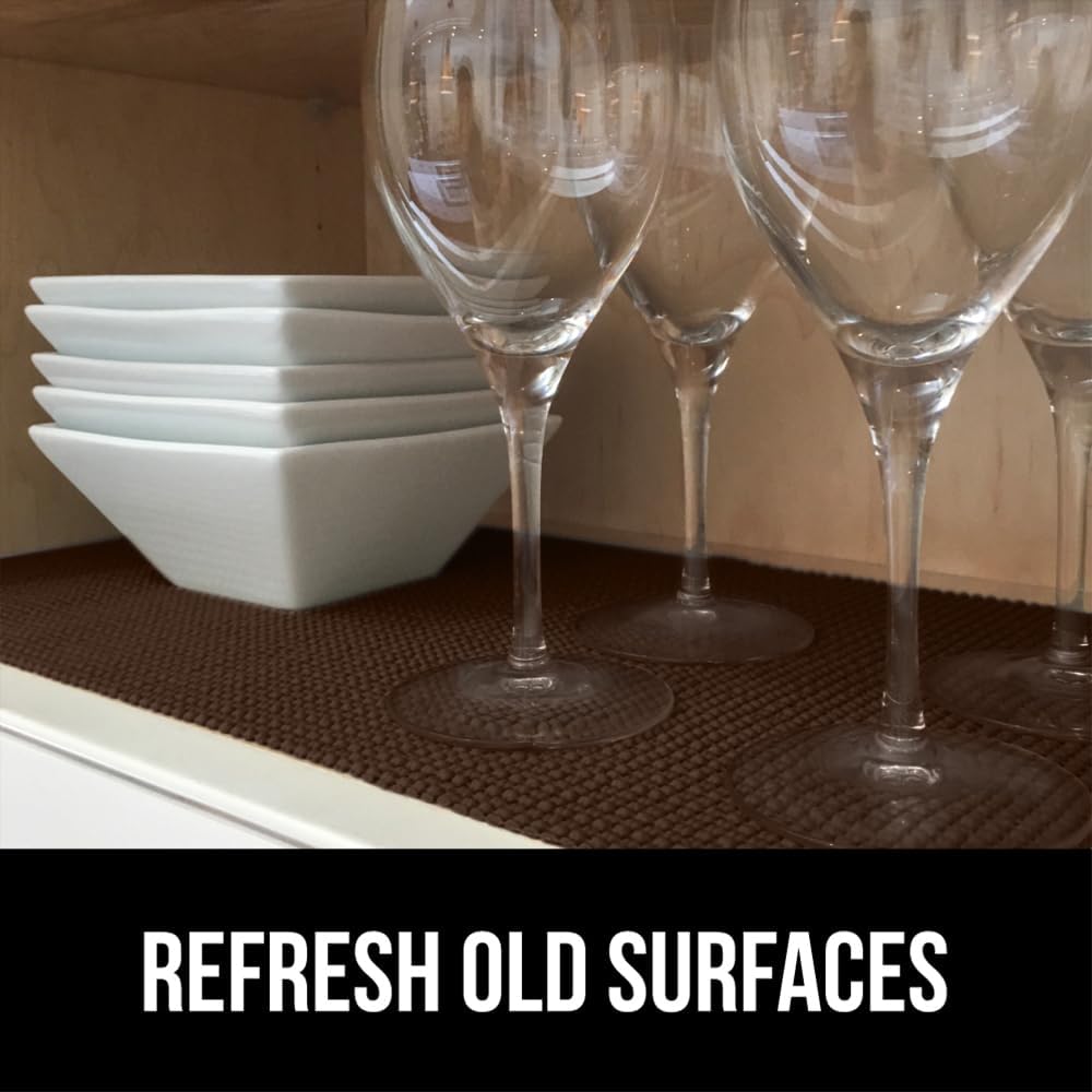 GORILLA GRIP powerGRIP Drawer Shelf and Cabinet Liner, Thick Strong Hold, Non-Adhesive Liners Protect Kitchen Cabinets and Cupboard, Bathroom Drawers, Easy Install, Breathable Mat, 12" x20', Chocolate