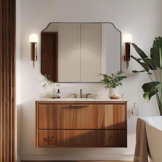 ANDY STAR Rectangle Mirror 30x40 Inch, Brushed Bronze Scalloped Mirror for Bathroom, Rust-Proof Stainless Steel 1" Frame, Antique Scalloped Edge Design Ideal for Home Decor