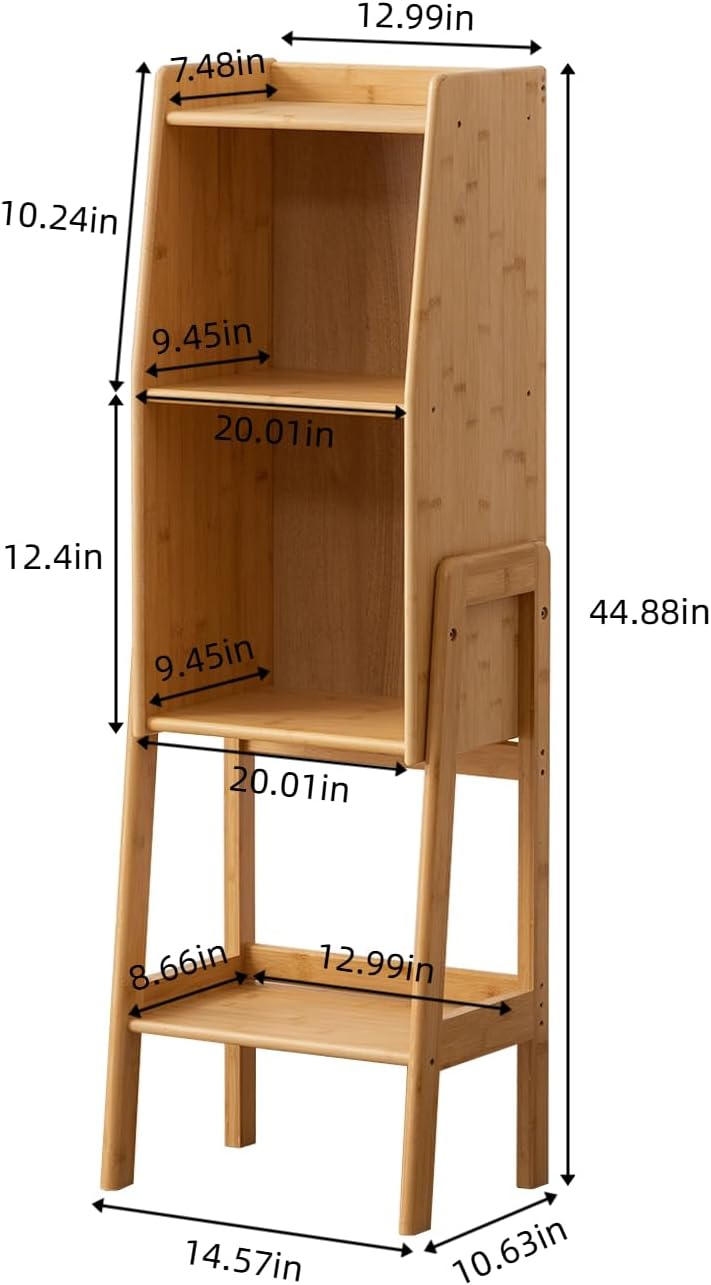 3-Tier Bamboo Bookshelf - Wood Bookcase Organizer with Open Shelves for Living Room & Home Office-Natural Medium