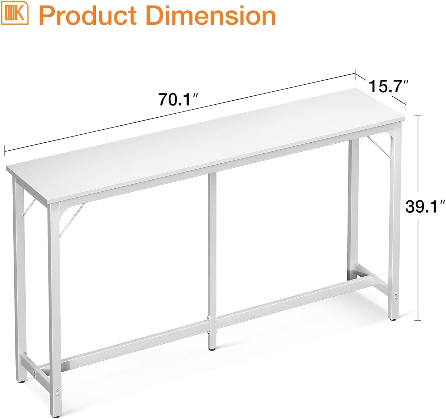 ODK 71 Inch Bar Table, Bar Height Pub Table, Counter Height Bar Table, Rectangular High Top Kitchen & Dining Counter Tables with Sturdy Legs & Easy-to-Clean Top, White