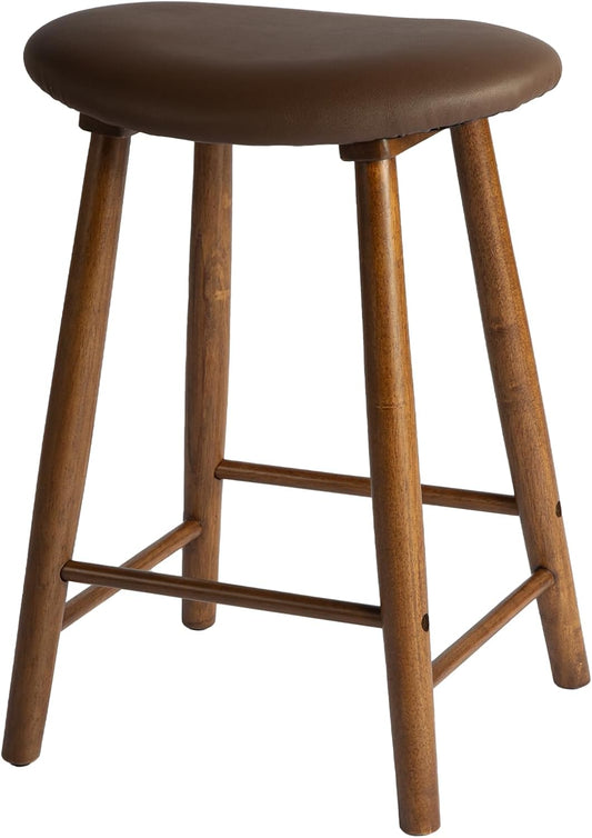 Nora 25" Upholstered Counter Stool, Solid Rubber Wood Frame, Faux Leather Cushion Seat, Comfortable Backless Bar Stool for Kitchen Island & Home Bar Seating