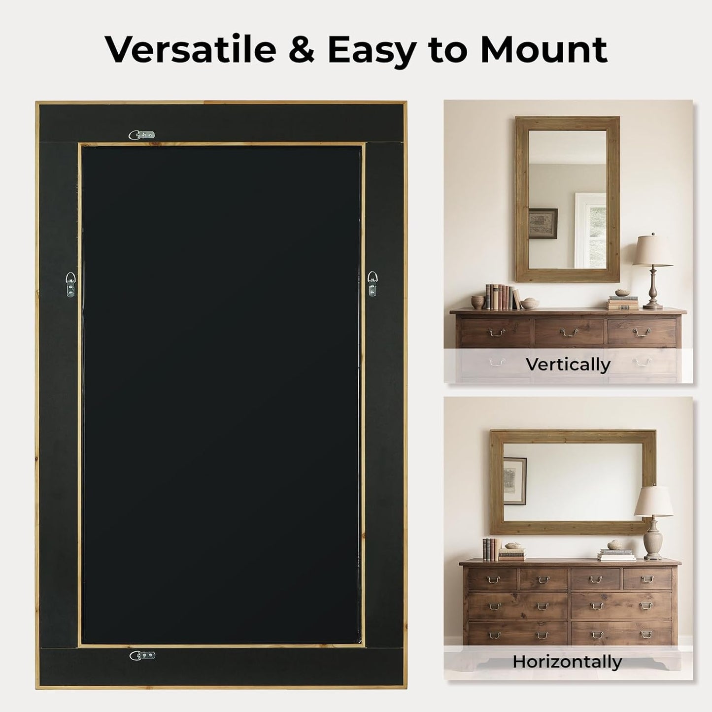 WallBeyond Rustic Wood Framed Mirror, 30" x 48" Farmhouse Decorative Wall Mirror, Vintage Solid Wood Rectangular for Bathroom, Entryway & Living Room, Natural