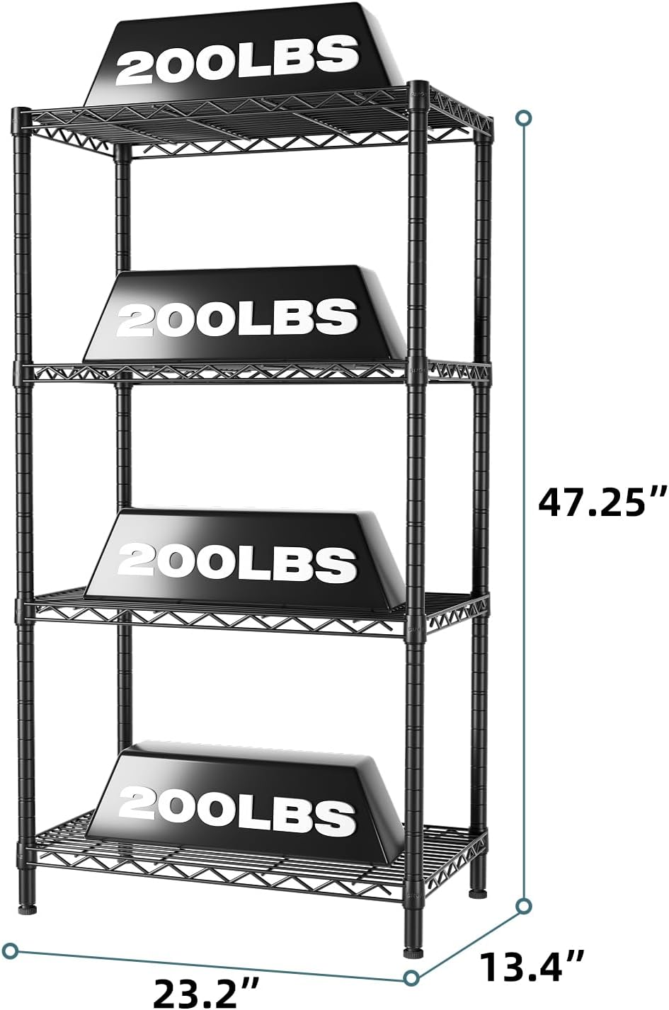 SINGAYE 4 Tier Storage Rack Wire Shelving Unit Shelves Metal for Pantry Closet Shelve Organization Kitchen Laundryroom 800Lbs Capacity 24" D x 14" W x 48" H Black