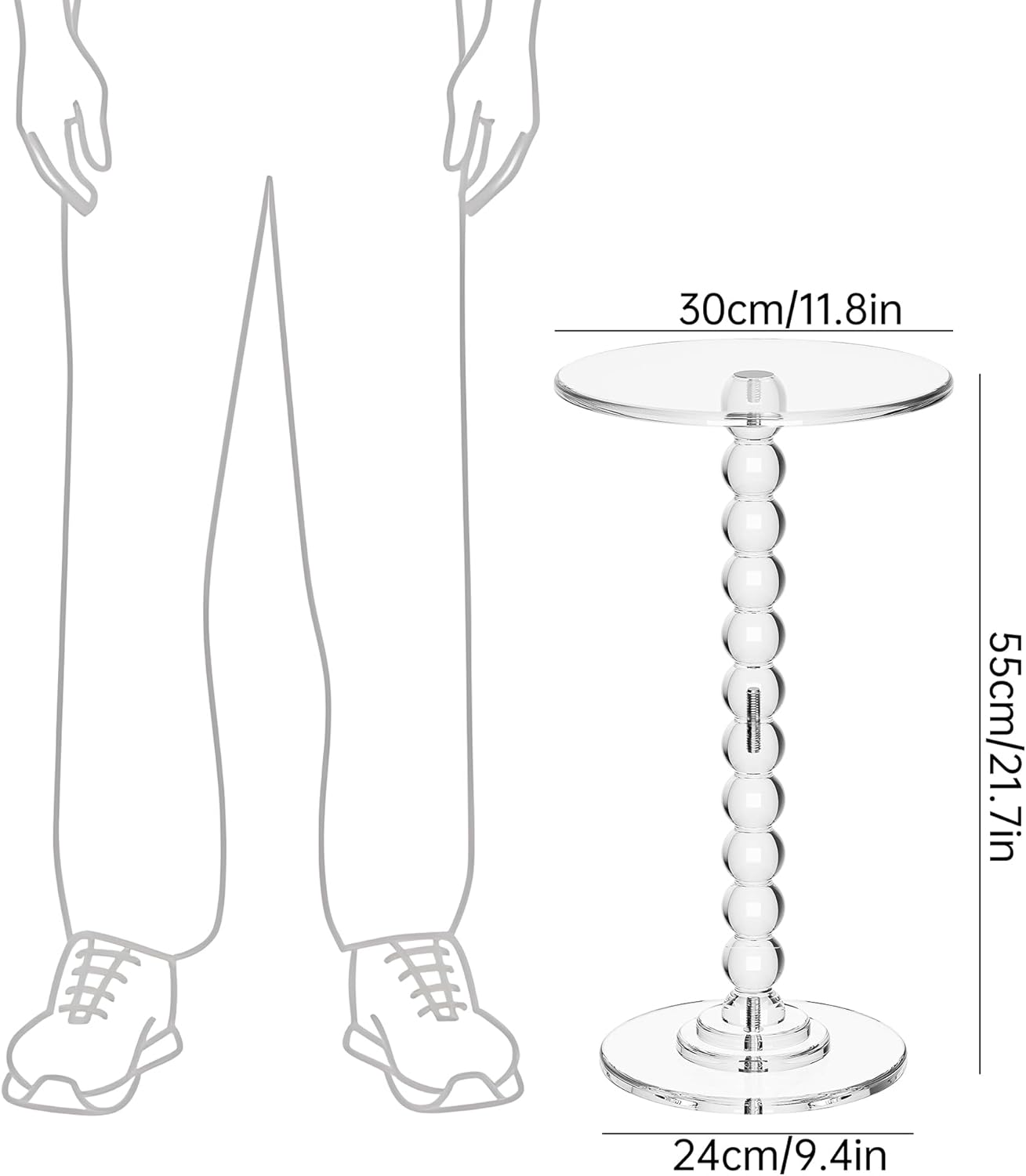 Acrylic Side Table, End Table Round Top with Solid Post for Living Room, Bedroom, Balcony, Easy Assembly (Clear) (Pedestal, Clear)