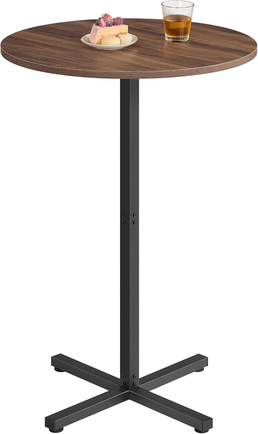 VASAGLE Round Cocktail Table, High Top Bar Pub Table with Metal Frame and Cross Base, for 2-3 People, Modern, Easy to Assemble, 23.6 x 41.1 Inches, Natural Walnut ULBT361K01V1