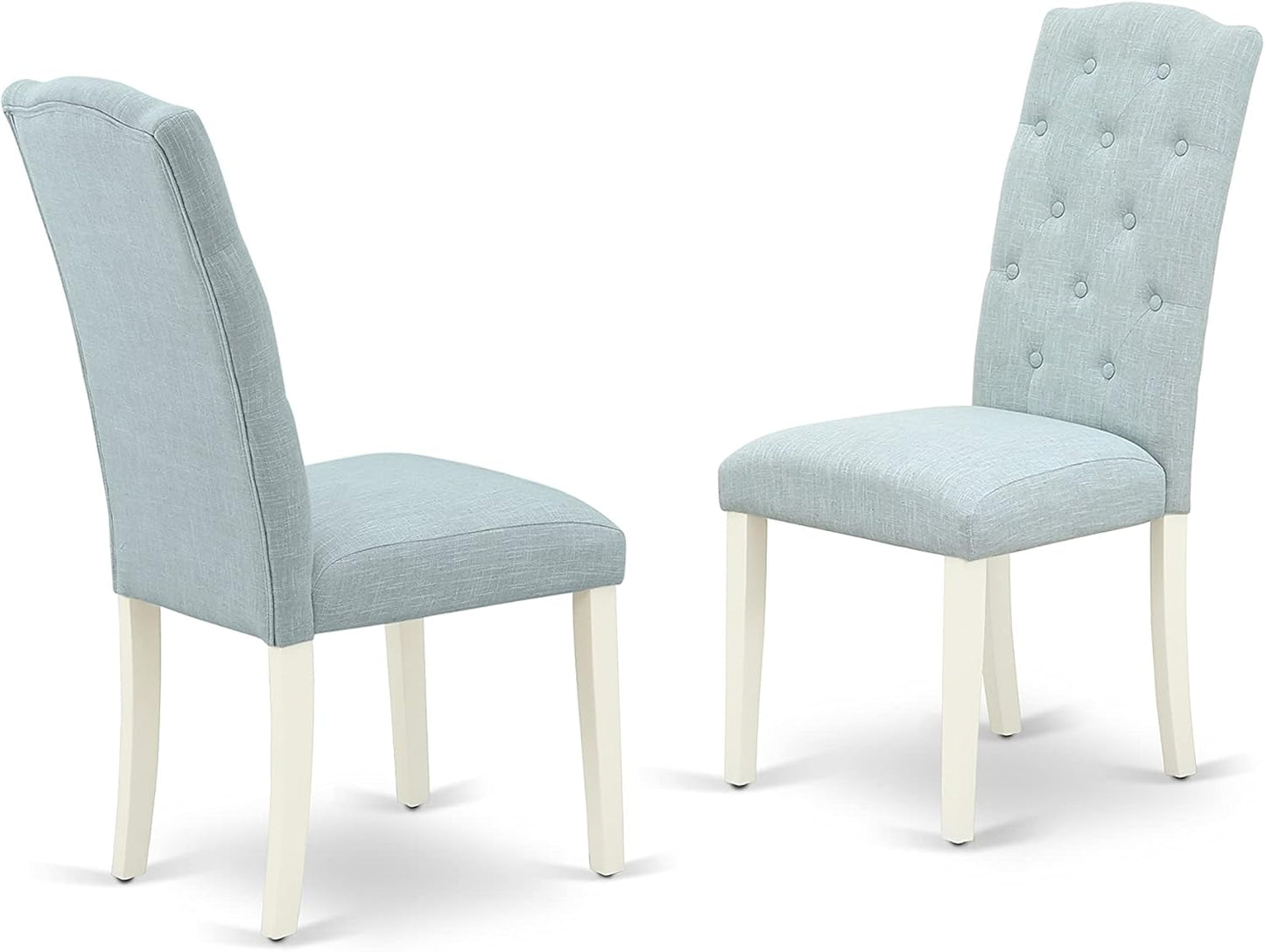 East West Furniture X077CE215-7 7 Piece Dining Table Set Consist of a Rectangle Dining Room Table with X-Legs and 6 Baby Blue Linen Fabric Parsons Chairs, 40x72 Inch, Multi-Color