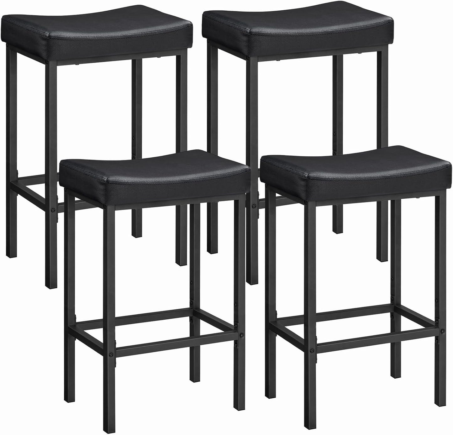 HOOBRO Bar Stools,Set of 4 Bar Chairs, Counter Height Stools, Saddle Barstools, Set of 4 Kitchen Stools, 24.8 Inches Barstools, 2.4" Thick Upholstery, for Kitchen, Dining Room, Black BB10BYP401