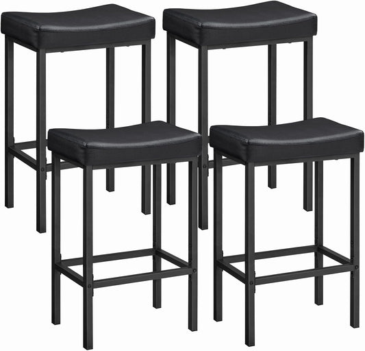 HOOBRO Bar Stools,Set of 4 Bar Chairs, Counter Height Stools, Saddle Barstools, Set of 4 Kitchen Stools, 24.8 Inches Barstools, 2.4" Thick Upholstery, for Kitchen, Dining Room, Black BB10BYP401