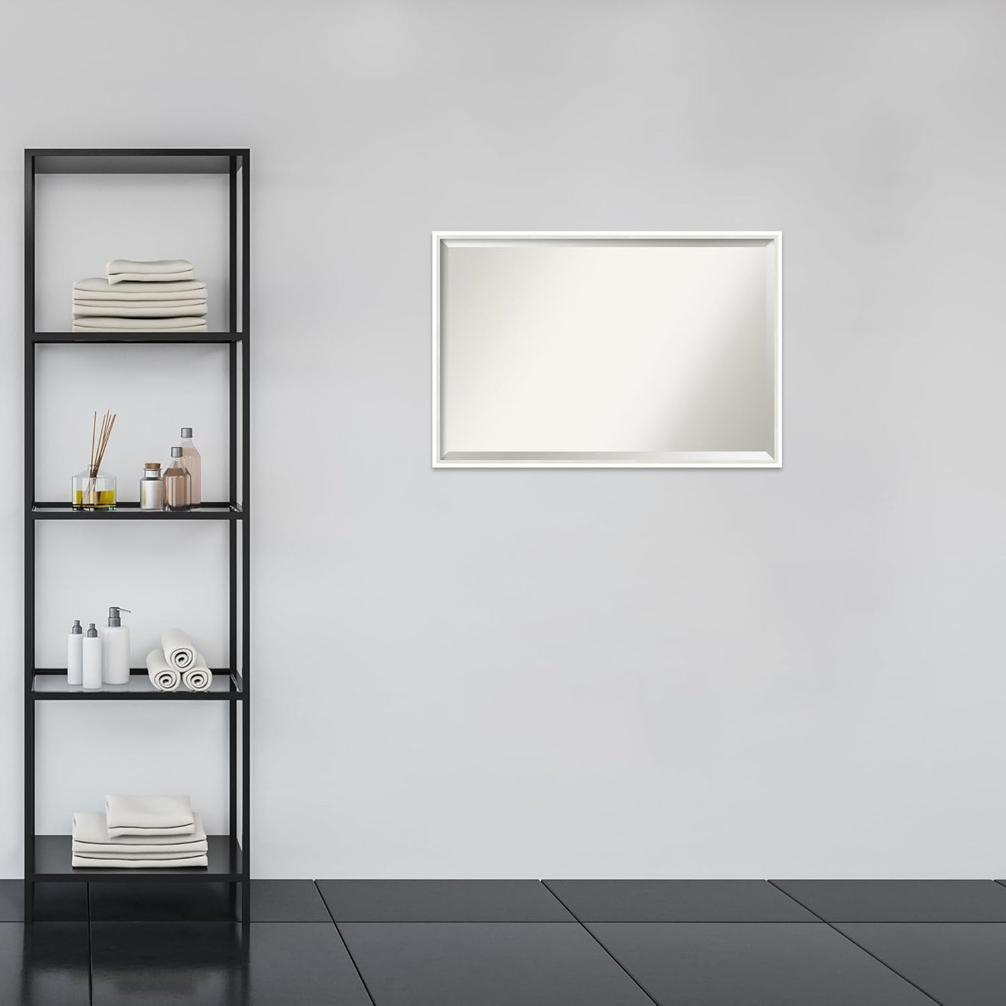 Amanti Art White Bathroom Mirror for Over Sink, 25x37 Lucie White Rectangle Vanity Mirror, Large Modern Wood Frame, Hangs Horizonally and Vertically, Bathroom Wall Decor, Beveled Edge from WI, USA