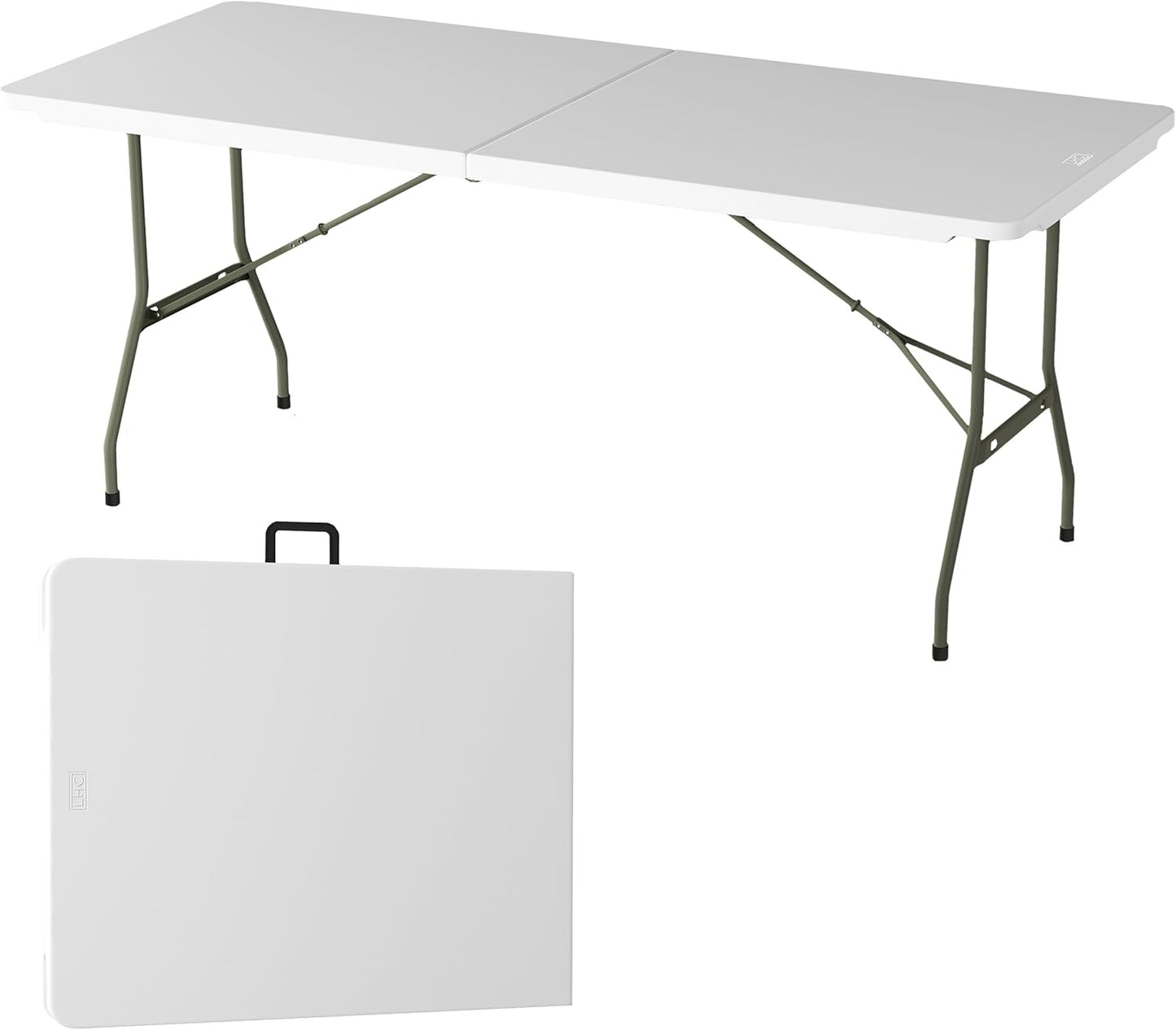 Lavish Home 6-Foot Folding Table - Indoor and Outdoor Table for Camping, Dining, Buffets, Crafts, and Playing Cards - Portable Picnic Table (White)