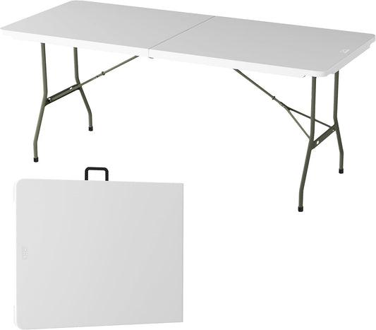 Lavish Home 6-Foot Folding Table - Indoor and Outdoor Table for Camping, Dining, Buffets, Crafts, and Playing Cards - Portable Picnic Table (White)